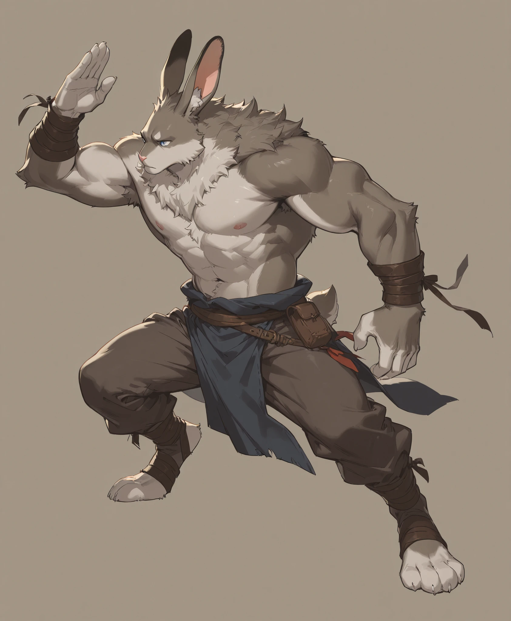 full body、simple background、high image quality、Superb details、Monk、muscle、Adventurer、rabbit、 Beast Man、 full body fur