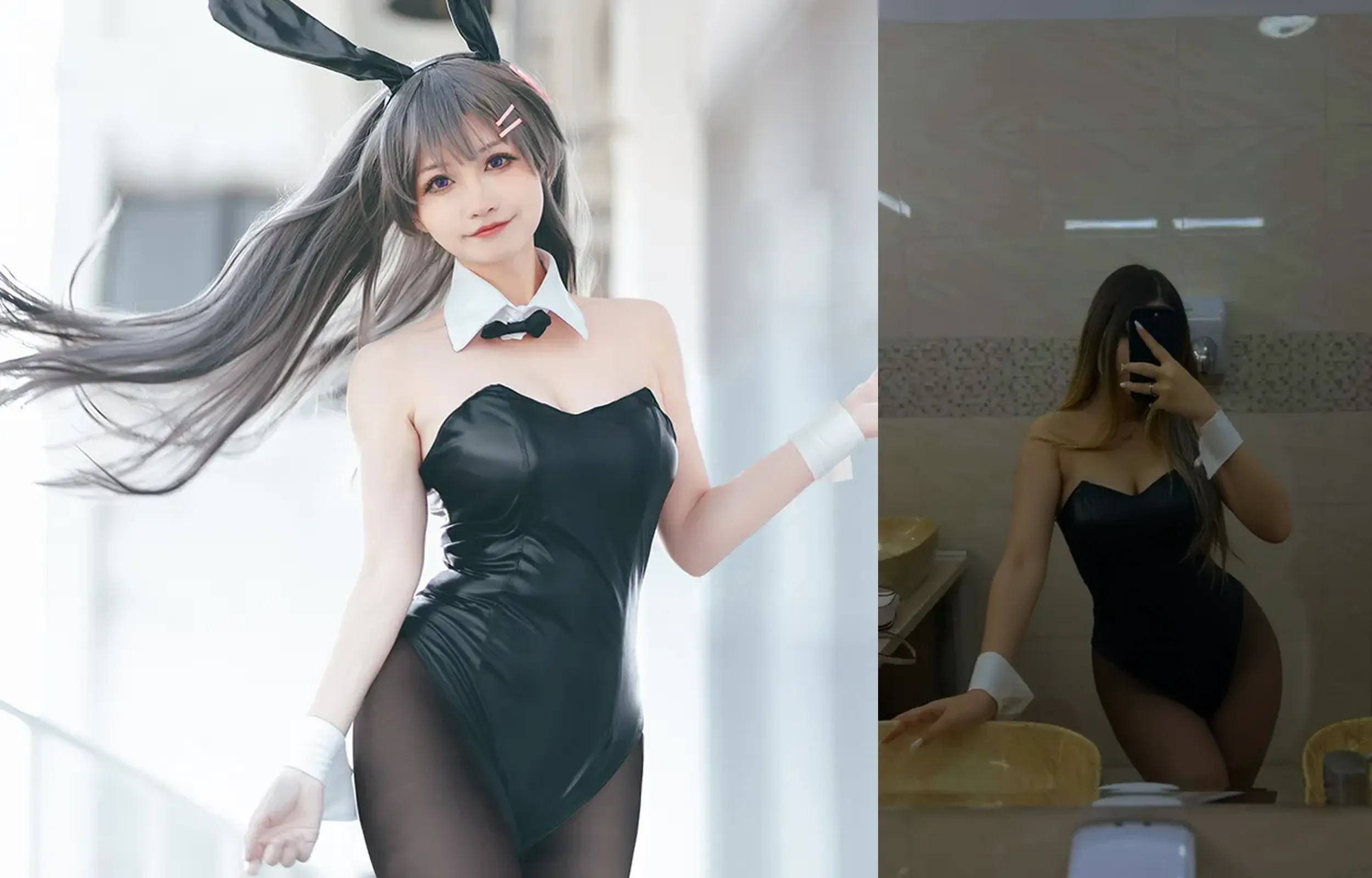 ((Highest quality, 8K, RAW Photos, masterpiece :1.3)), (Realistic、Photorealistic:1.37)、Very detailed、Ultra-high resolution, (Professional Lighting), alone, 1 female, alone, Seeing the viewer, (30 years old), Japanese, Beautiful and elaborate face, Shining Eyes, (Slim waist :1.3), Fine and beautiful skin, Skin Texture, 、A woman in a bunny suit in a library, Sitting on the floor, Background Characters々, Wrist cuff, Removed collar, fishing net, Black shiny outfit, Tight bunny suit, Beautiful Face, Lip details, crowded library、Silky beautiful hair、Medium Hair、Brown Hair、smile、Nipples、バニースーツの上からNipples、orgasm、Female dog
