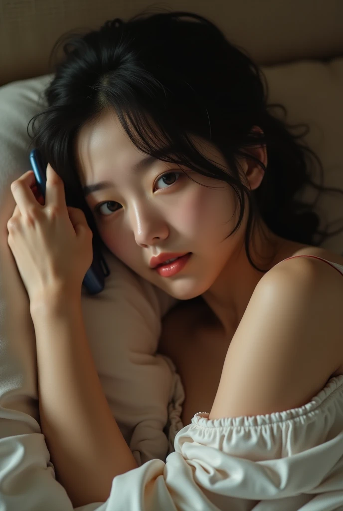 A korean woman in bed without cloth