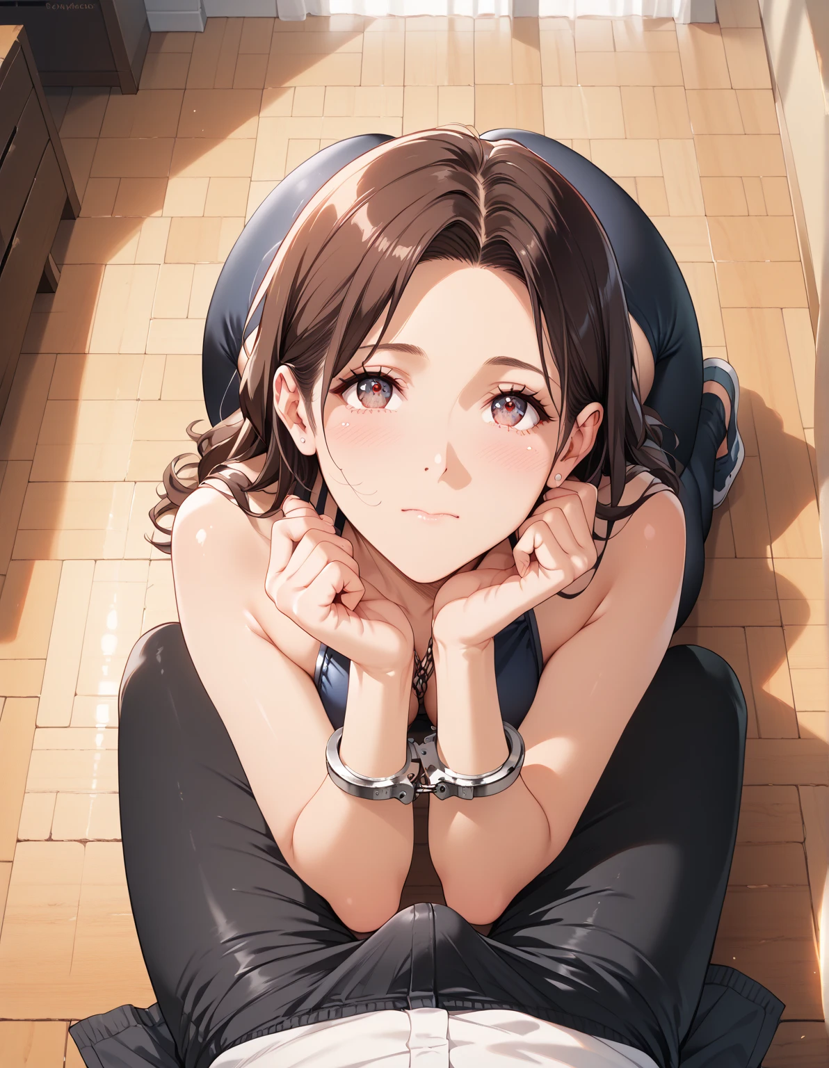 score_9, score_8_up, score_7_up, score_6_up, score_5_up, score_4_up,(((Fujiko Mine))), 25 yr old female, Dark brown hair, curly hair, (Beautiful attention to detail), black eye, Completely naked, slave, On all fours, Being pulled on the chain attached to the collar,Painful expression, on stage, whole body