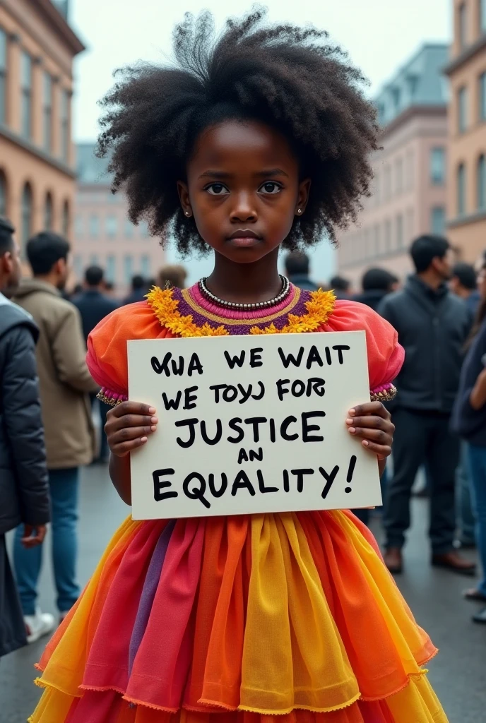 A child at a demonstration with a sign saying "non-discrimination"
