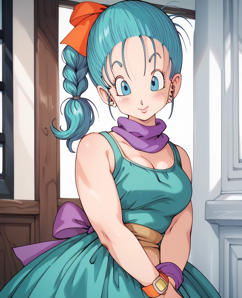 score_9, score_8_up, score_7_up, source_anime,
dragonballbulma, <lora:dragonball-bulma-ponyxl-lora-nochekaiser:1>,
bulma, blue eyes, blue hair,
ankle boots, ankle socks, belt, blue footwear, boots, bracelet, braid, braided ponytail, brown belt, brown gloves, dress, gloves, hair ribbon, jewelry, loose socks, parted bangs, pink dress, purple scarf, purple socks, red ribbon, ribbon, scarf, shoes, short dress, short sleeves, single glove, sneakers, socks, vertical-striped clothes, vertical-striped dress,
indoors,
looking at viewer, dutch angle, cowboy shot,