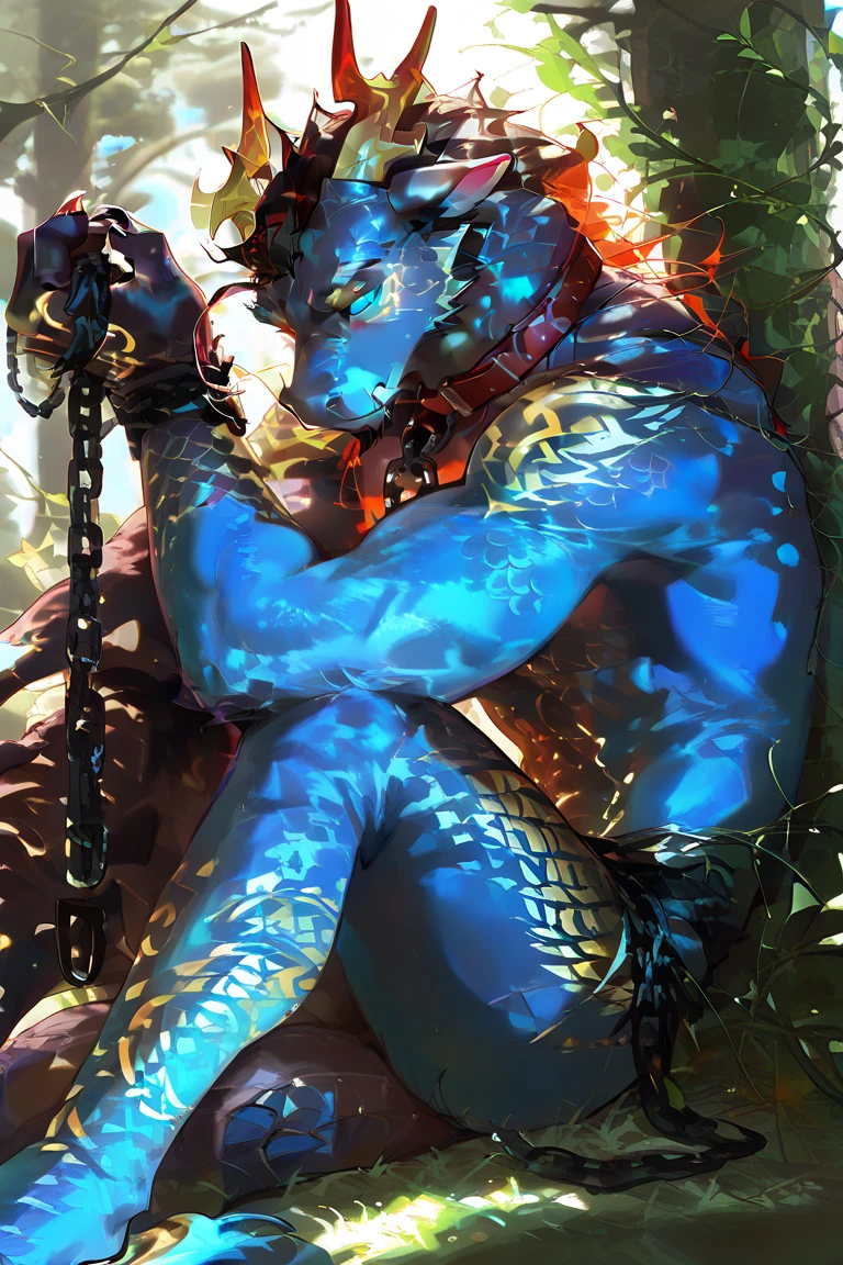 solo, male, (fit, abs), (male lizard):1.3, orange body scales, white belly, (laying on back):1.3, (kemono:1.4)
(black striped thong, red pattern:1.2),
detailed eyes, lizard tail, bulge, ((body portrait)),
, (detailed eyes, green eyes, glowing eyes):1.1,
(outdoors:1.35), forest, candle, night, (particles ,firefly, blue glowing):1.3,
detailed background, photorealistic, realistic hands, 8k HD,
(dark shadows, wide dynamic range, hdr, low light:1.2),
by (by Pino Daeni, (by ruaidri), (by virtyalfobo), (by Kenket).