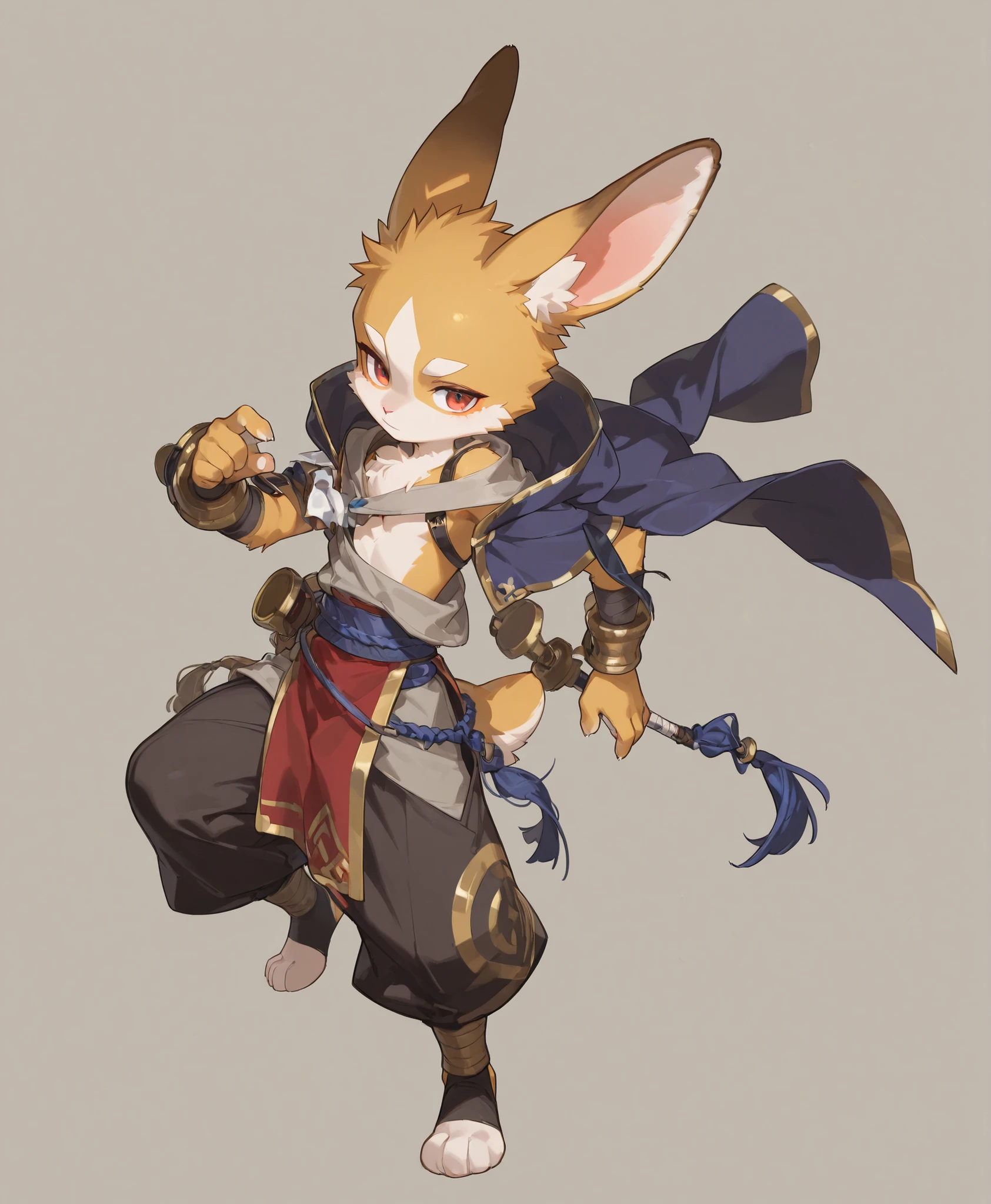 full body、simple background、high image quality、Superb details、rabbit、 walking on two legs、Petite、 full body fur、 Beast Man、Monk