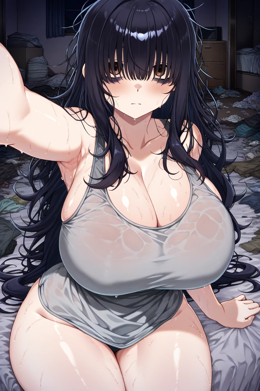 a voluptuous female childhood friend, pussy, stanting, bottomless bodycon, netorare, fat man, duo, visible man, 1 girl, (satou kuuki:1.3)