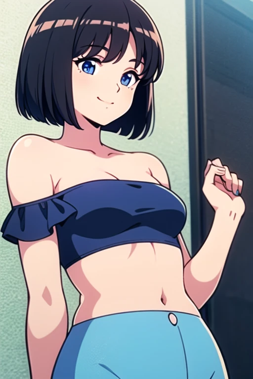 table top, best quality, illustration, very detailed, exquisite details, high resolution, 8k wallpaper, Perfect dynamic composition, Beautifully detailed eyes, Summer women's fashion,short bob hair,Small mouth, natural color, Sexy poses,smile,Harajuku、20 year old girl、cute、Sexy photo looking at the camera