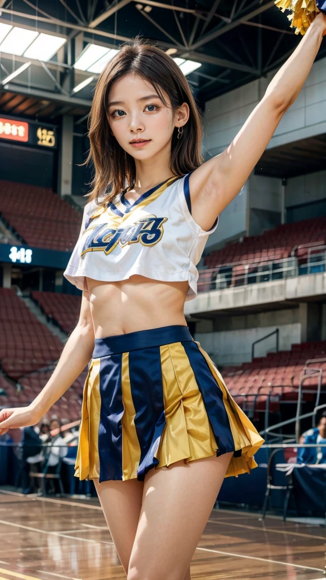 1girl in、cheerleaders、japanaese girl、stadio、I-shaped balance、a miniskirt、underpants、17 age