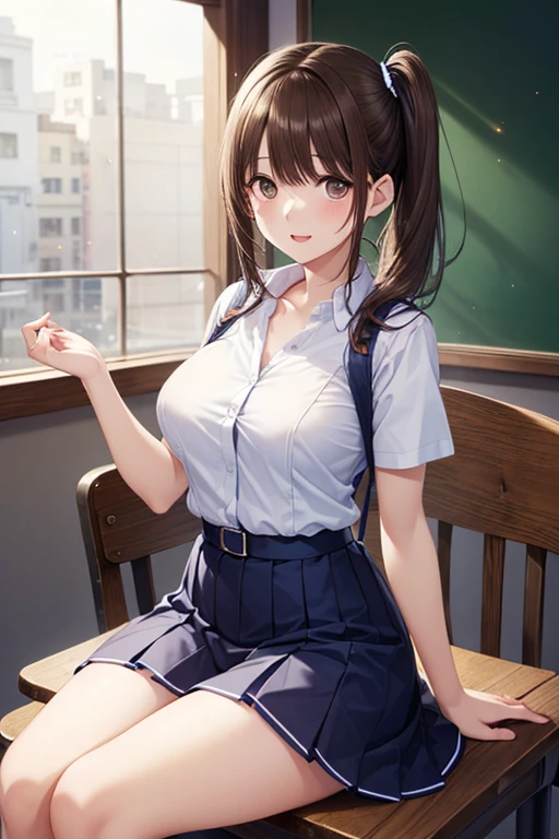 １human woman、(photorealistic quality, Fidelity 1.9, Ultra-high precision CG unified 8K wallpaper)、highest quality、ultra high resolution、Raw photo、(real skin texture:1.3)、huge 、chest、wavy blonde hair、、blonde、picture perfect face、((perfect female body))、beautiful expression、beautiful face、temptation expression、beautiful eyes、High School Uniforms、High School Cosplay、school girl uniform、、nipples are erect、thighs、（butt、looked back、四つん這いのbuttを見せて、傾斜したbuttを見せて、上向きのbutt、大きなbuttを視聴者に向かって突き出して四つん這いになります：7.7）、on the school desk、school classroom、A big smile、cute smile、laughing、（peek inside the skirt、Show off what&#39;s inside your skirt：7.7）、wet with water