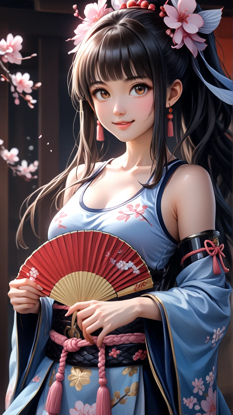 Magnificent View、Floating Island、Hanging Garden、Outdoor、anime、High definition、Miko costume、Holy Maiden、In a garden full of blooming flowers, she is spinning with her right hand stretched upwards, her left hand on her hip, and her chin raised.、Long silver hair(The top of the head is indigo blue、The ends of the hair are red.)、whole body、Jade Eyes、Dance a dance dedicated to the gods