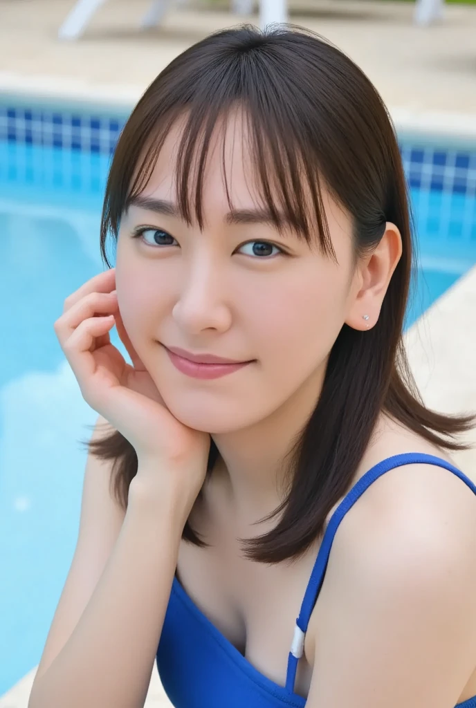 (highest quality、16K resolution)1 girl、Natural soft light、Japanese women、Swimwear、Concrete Background、Look forward、Female in her late teens、Light bangs、Salon model、Natural look、Portrait、Floated hair