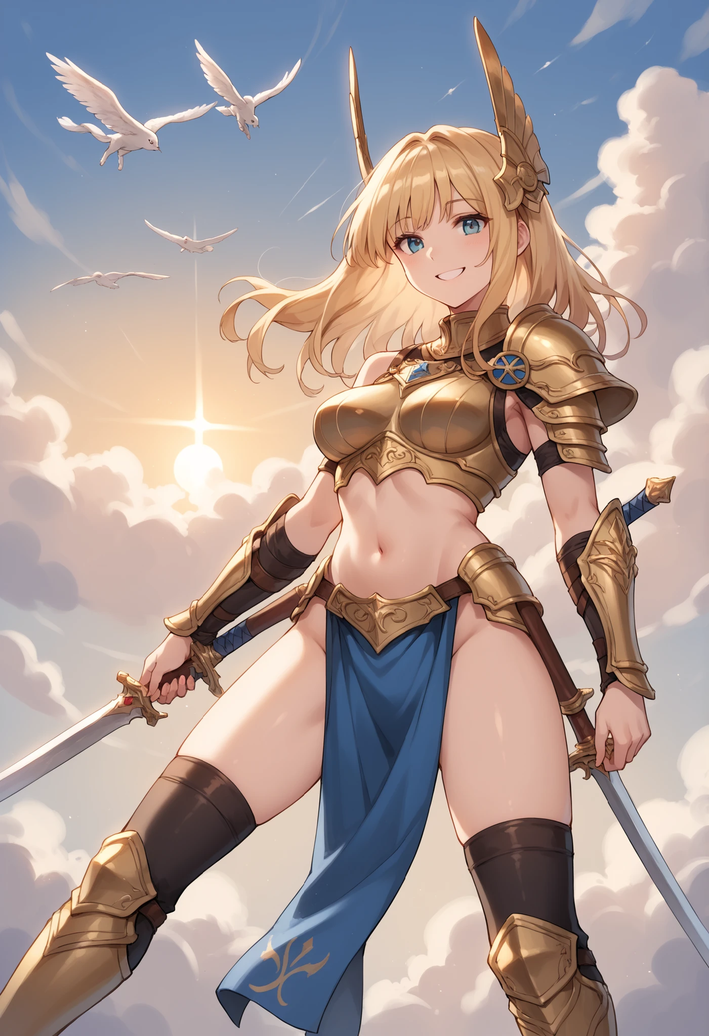 (Masterpiece), (Best Quality), (1 Girl), Girl in Golden Armor, Cool Pose, Battlefield Background, Fire Background, Saint Seiya Armor, Messy Hair, Broken Armor, Ragged Clothes