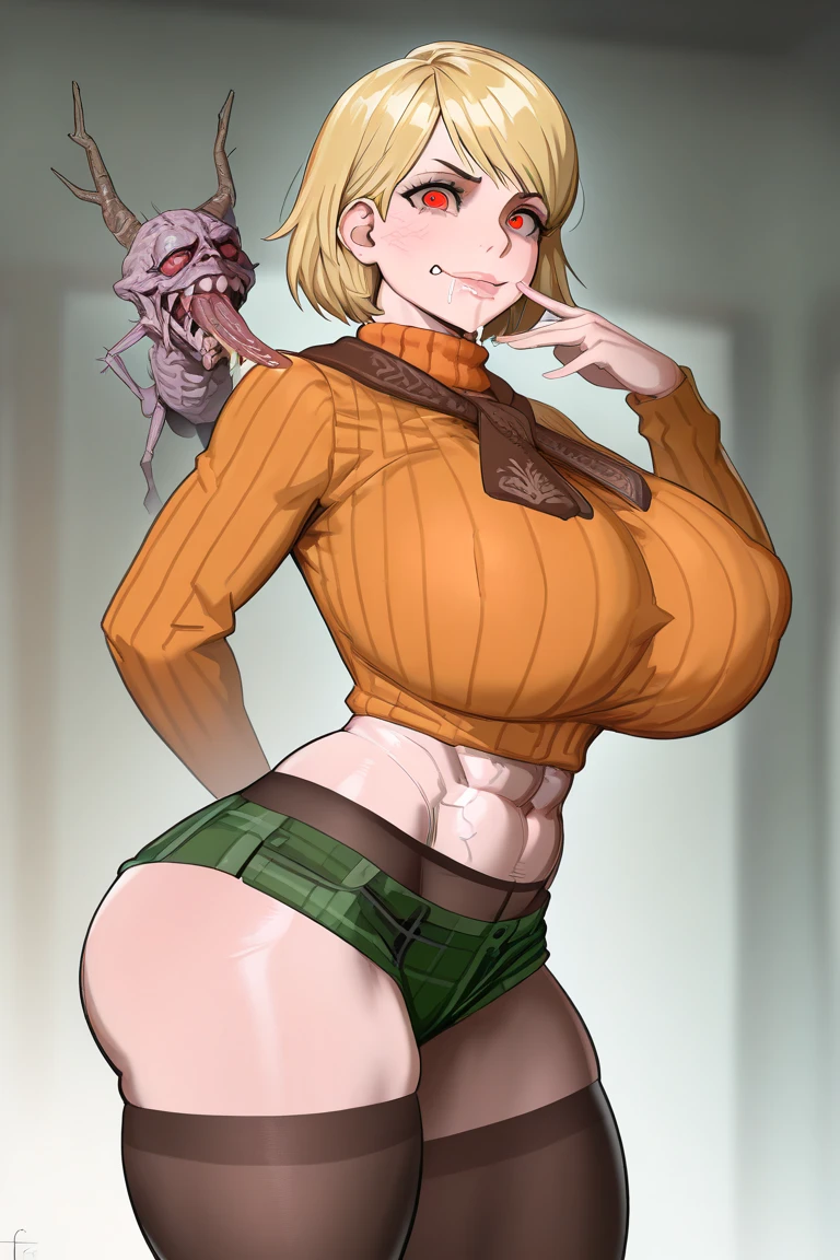 masterpiece, (photorealistic: 1.4), best quality, beautiful lighting, 1girl, solo, big fat belly , pregnante belly, long hair, straight hair, big breasts, lips, realistic, (extremely detailed CG unit 8k wallpaper), intricate, high detail, sharp focus, dramatic, beautiful girl, RAW photo, 8k uhd, film grain, caustic, subsurface scattering, reflections, (cowboy shot),
Ashley, short blonde hair, ((orange sweater)), (red scarf:1.3), (green tartan skirt), many tentacles,
best quality, highres,((tentacles pumps belly, mouth, ass, breast)) fantasy