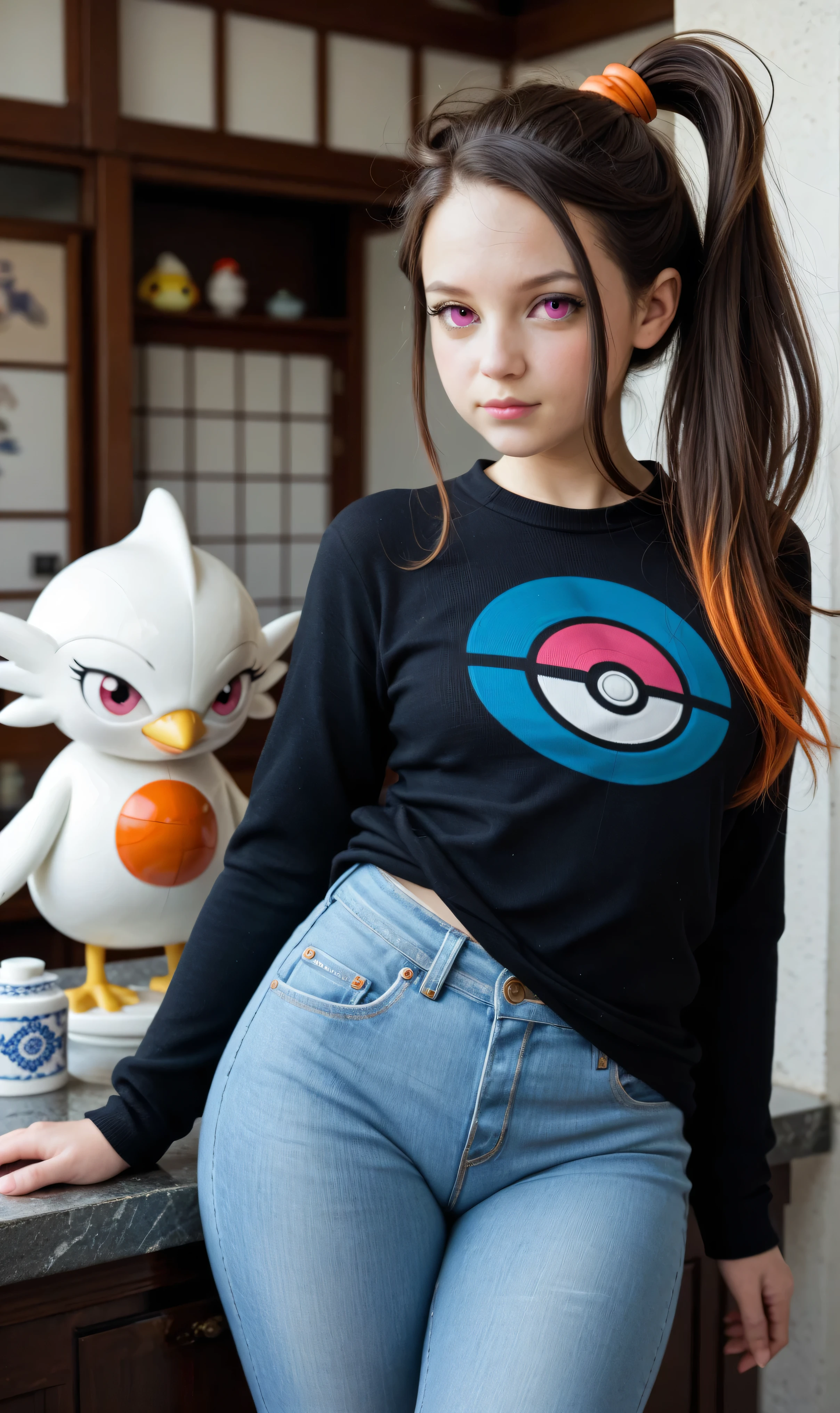 highest quality、Cinematic lighting、Pokemon Trainer Girl、(From the knee up)、((Lifted mini skirt))、Belly button、Beautiful thighs、at the park、Laughter、Pokémon print shirt、Pokemon Hats、No sleeve、Girls who love to show off their panties:0.99、Bare arms、Bring a Poké Ball、Standing、nsfw0.99