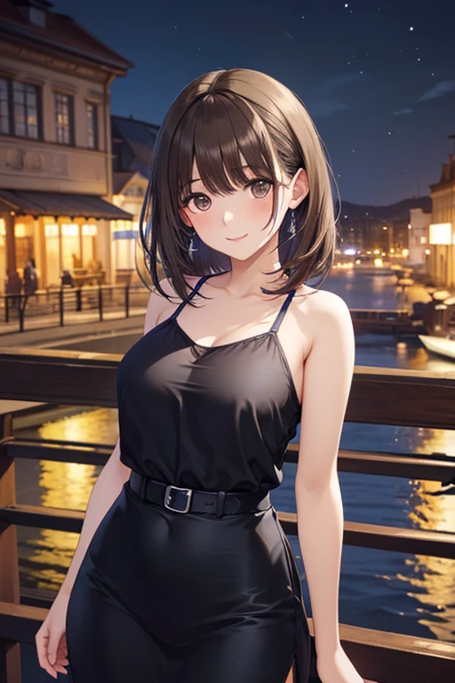 anegasaki nene、Shiny brown hair, short hair, (Beautiful brown eyes、Sparkling eyes, Fine grain)、smile、Ultra-detailed eyes、Highly detailed face, Highly detailed eyes,Cowboy Shot、
((Browsing Caution)),masterpiece, High resolution, Beautiful woman, 30 years old, Black sleeveless sweater, mini pencil skirt, Beautiful woman, Hotel at night, look at me, High resolution face, (High resolution eyes), Curvy
