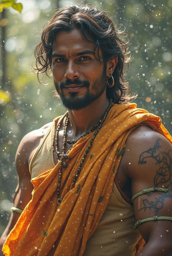 In the lush Amazon rainforest in the spring, an Indian
Hunter moves with dexterity and deep connection. Dressed in a loincloth, he displays his cultural heritage while his trained eyes search for his prey. All around, nature comes alive with vibrant colors and harmonious sounds. At the perfect moment, he releases his arrow, honoring the life of the slaughtered deer. This scene depicts the skill of the hunter. --auto --s2