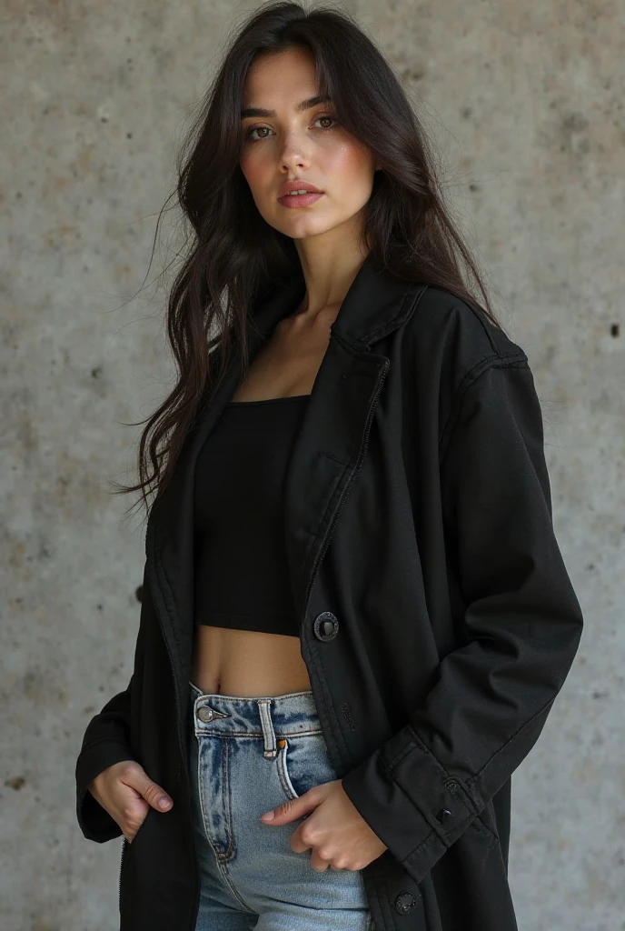 white girl with clothes of any black color posing sexy while taking the camera