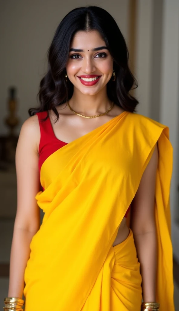 a close up of a woman in a green sari posing for a picture, traditional beauty, very attractive and beautiful, with a seductive smile, very beautiful enga style, indian, with lovely look, candid photograph, profile photo, portait photo profile picture, 3 0 years old woman, 30 years old woman, ((film grain, skin details, high detailed skin texture, 8k hdr, dslr)), photography taken by sony DSLR, Hd image