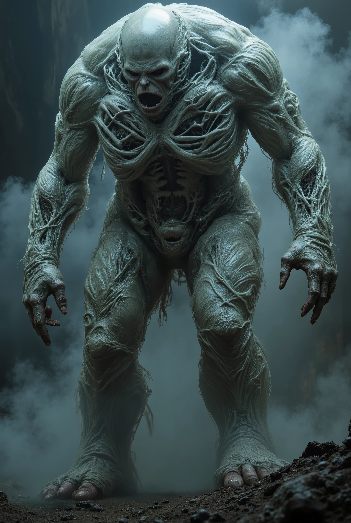 A transluminescent suit of SCI-FI Mech armor. Every wire transistor cog pump and valve is visible beneath the transluminescent carapace. It is a horrifying machine of ultra-violence. The atmosphere is disturbing, liminal, and violent, with a sense of despair.