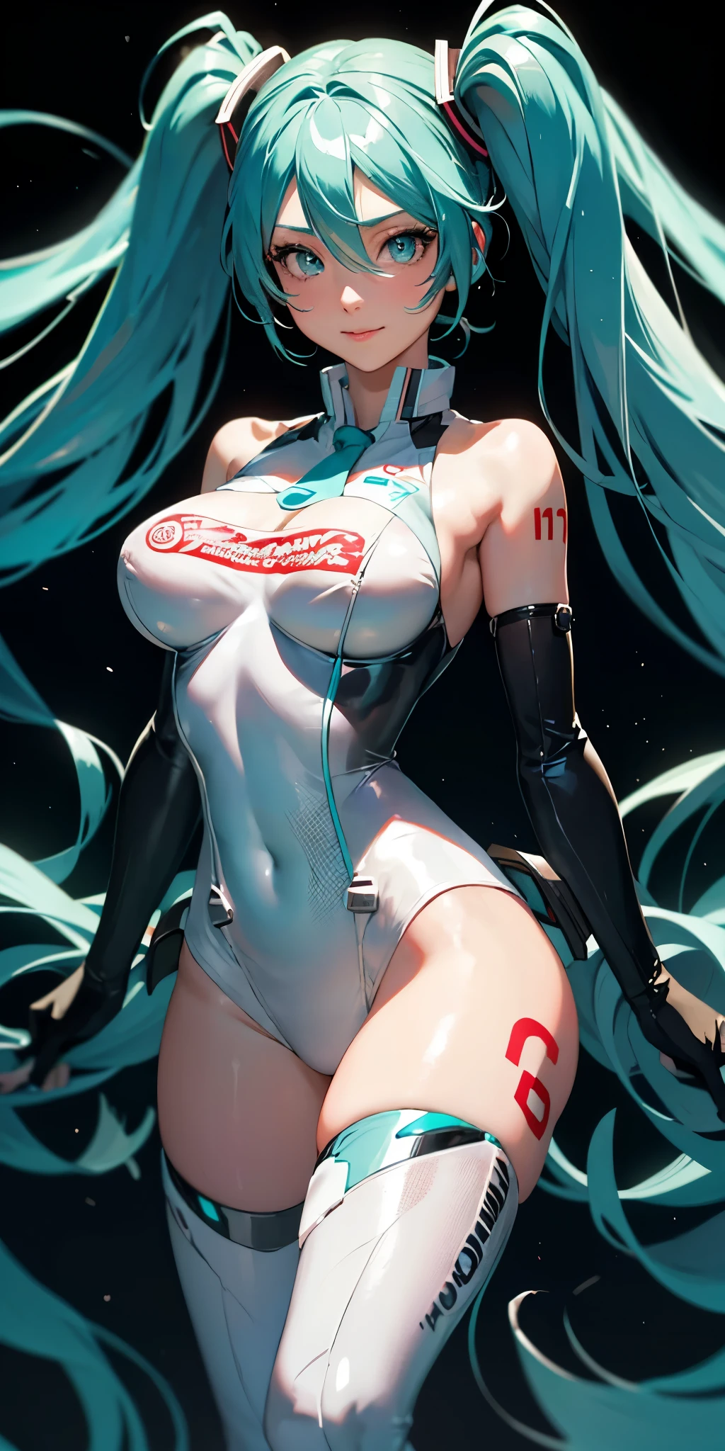 1girl, rebecca \(cyberpunk\), solo, twintails, black hairband mechanical eye, colored sclera, red sclera, colored skin, white skin, leg tattoo, neck tattoo, green hair, huge breasts, thong, red pupils, skin fang, red eyes, huge ass, nude, undressed, full nude, frontal view, shower