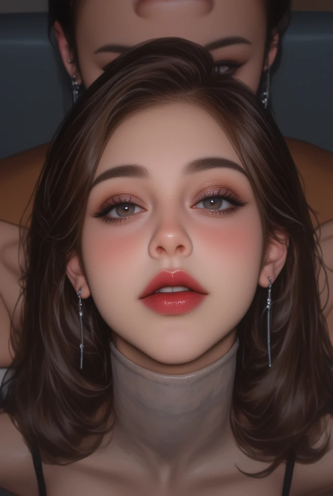 Beautiful 35 year old woman, Sweaty face, neons, face enhancement，Chest super large zoom，Cleavage emphasis，Looking up from the bottom，Blushing，Red lips，A sexy，stick out your tongue and open your mouth wide、Wearing underwear，Wrinkles between the eyebrows，fullnude、ssex, realisitic