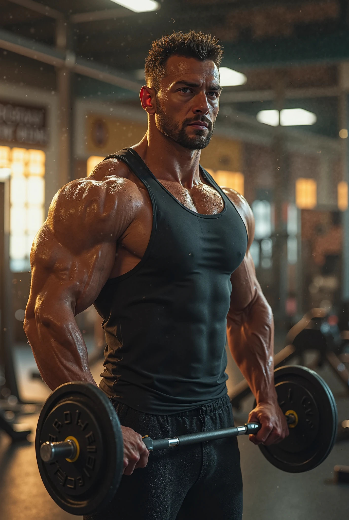 Bodybuilder Doing Workout in Gym