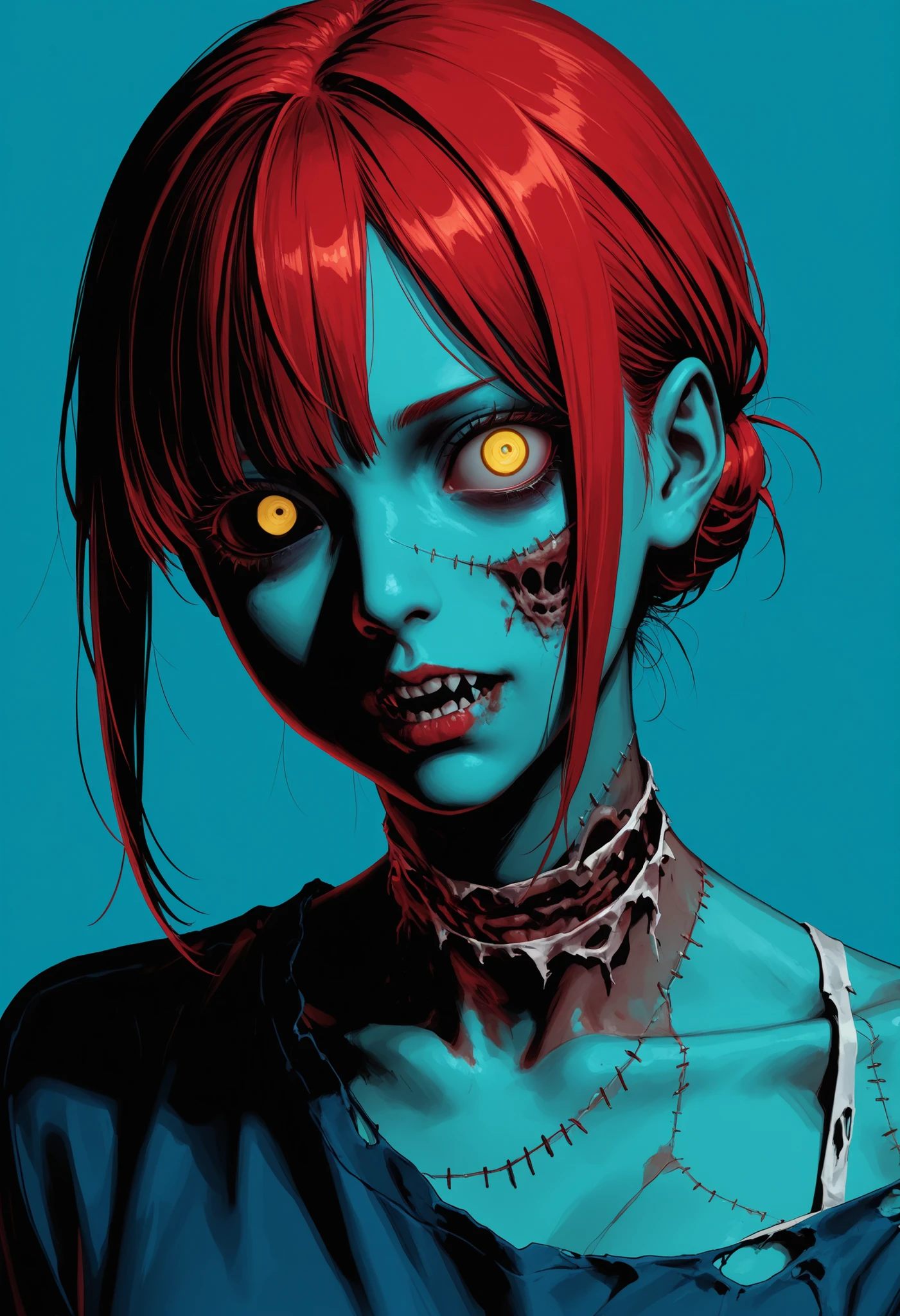 high contrast,red ,blue,yellow,zombie