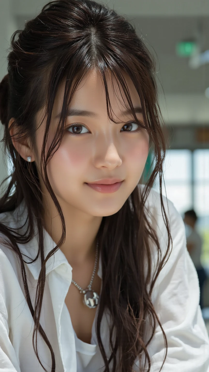 (Masseter muscle area:1.3)、(8K、Photorealistic、Raw photo、Highest quality: 1.4)、(One Girl)、Beautiful Face、(A vivid face)、(Gray Hair:1.5)、(Medium Hair)、Beautiful hairstyle、(One eye is hidden by bangs:1.5)、Realistic eyes、Beautiful details、(Realistic Skin)、Beautiful skins、(Black sweater)、Absurd、attractive、Ultra-high resolution、Surreal、High definition、Golden Ratio,Big Breasts