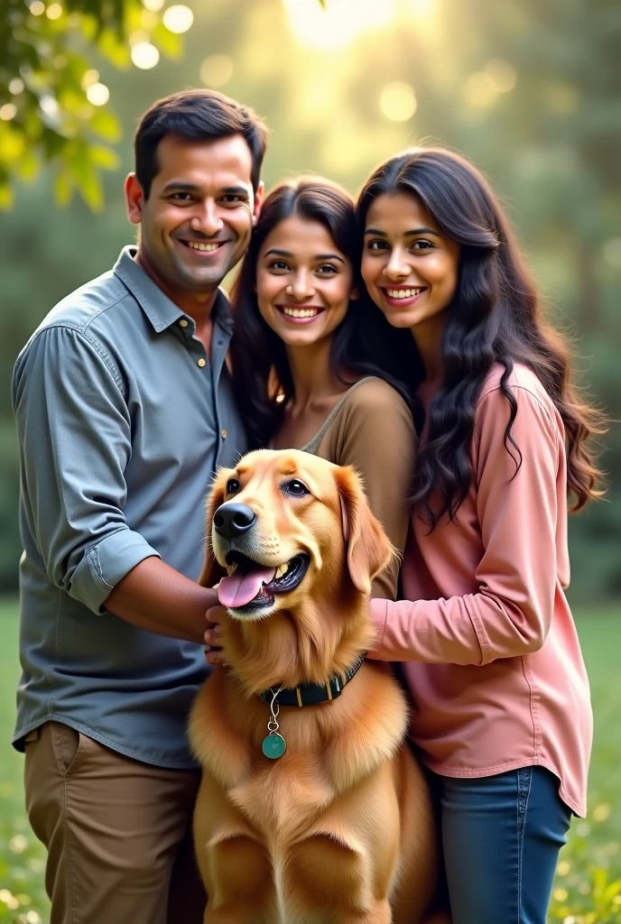 Image of a family of mom dad a teenage son a girl a dog and a cat