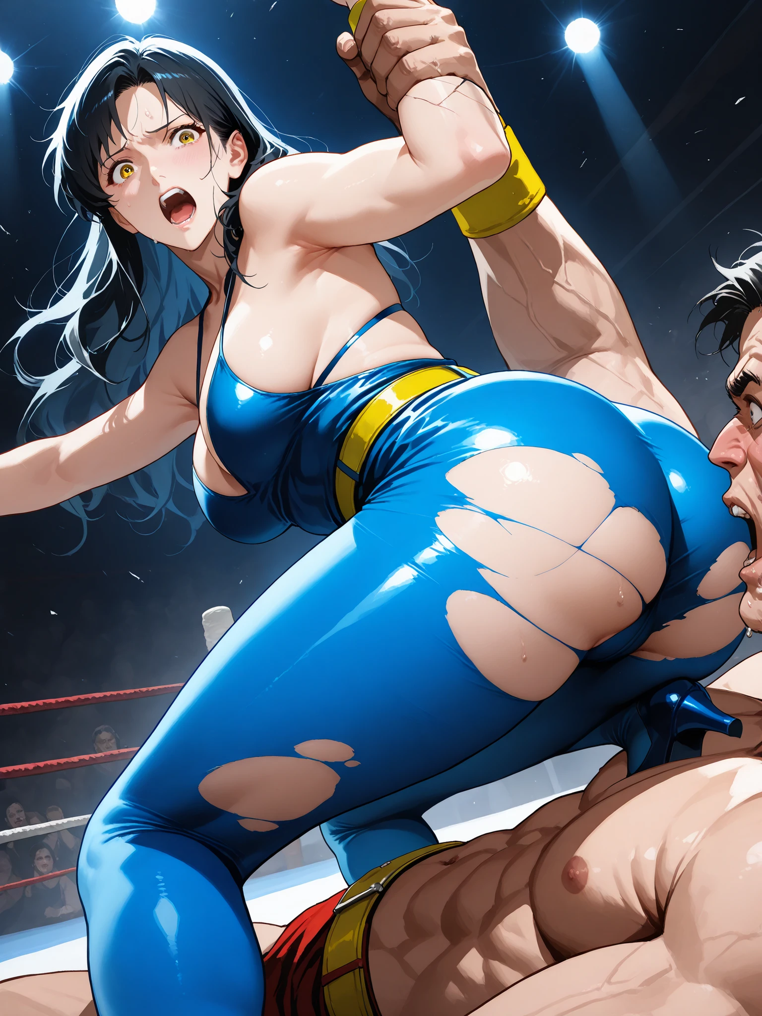 score_9, score_8_up, score_7_up, source_anime, (lying on back),from above floor,(leaning back:1.4),((((wrestling ring)))), ((1girl)and(2shota boys)),(height difference),hetero, 1girl, ((((raiden shougun/(((genshin impact/)))),(rolling eyes:1.4),(ahegao), (trembling),clothing aside, cum in pussy,(cum on clothes:1.4), cum on breasts,cum on body,cum facial, bukkake, cum in mouth,cum on hair,(excessive cum), (2shota boys,short stature:1.4),((smug)), small penis, fellatio, (((irrumatio))), ((((head back,look up reverse_fellatio, irrumatio from head)))),((((rape,veiny penis,vaginal penis,missionary sex, fellatio,deepthroat,motion lines,^^^,exccesive cum)))), open mouth,penis in mouth, irrumatio,swallowing penis,clothed sex,