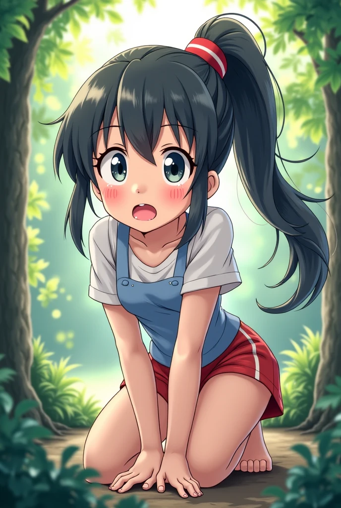 masterpiece, ultra quality, ultra sharp, ultra detailed, 1girl, solo, (((good anatomy))), haduki kurumi, (tattered torn dripping wet white gym shirt), navy gym pants, animal ears, randoseru, name tag, Japanese anime pose, laugh, BurumaShorts, Buruma, Gym Uniform, (((sitting, squatting, spread_legs, legspread, split_legs, spreading legs)), (randoseru backpack:1.4), (female orgasm):1.3, embarrassed, opened mouth, buruma, blue buruma, black buruma, (cameltoe), (tattered torn short sleeve white gym uniform with colored hem), (tiny nipples), (white long loose socks), strong lighting, legspread, bukkake, cum on clothes, cum on legs, cum on buruma, cum on bloomers, (spreading pussy by hands)