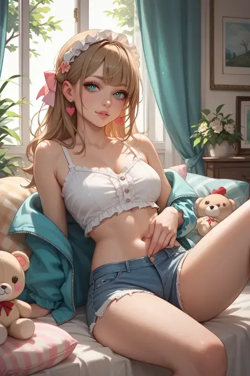 Best Quality,High resolution,8k,finelity detailed background,Masterpiece:1.2),beautiful girl,Shiny khaki hair,pony tail,khaki eyes,Gentle look,A refreshing look,smile,Best quality,Best Quality,Aesthetic and aesthetic:1.2,Best details((Super detailed))(High-definition CG illustrations),Dark grey underwear, (dark gray),Slender body,morning,Sun light,Bedroom,On the bed,smile,blush,cute,Scrounge,Looking up,Being spoiled,super model,wariza,shoot from,below