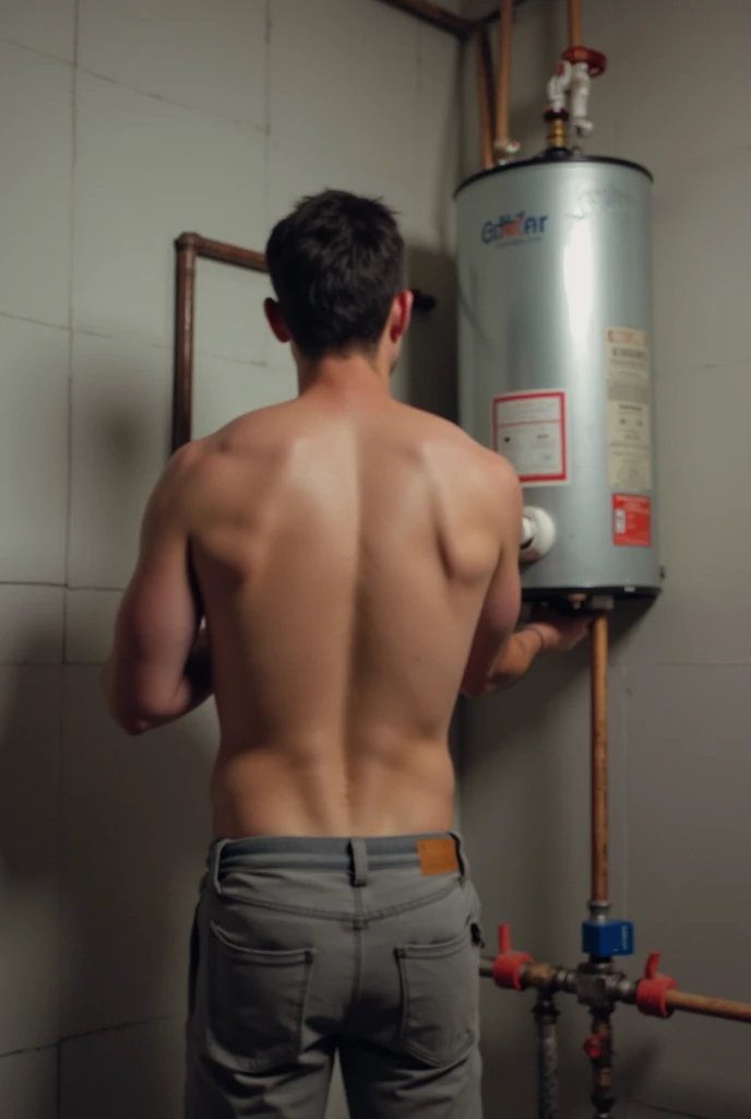 perfect detailed, man plumber, drinking water, view on the sink