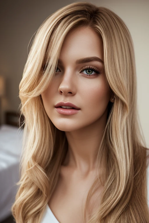 Aesthetic artwork, a woman, blonde hair, black eyes, straight hair, flushed cheeks, full lips, mischievous gaze, light brown skin, short black dress, sexy build,