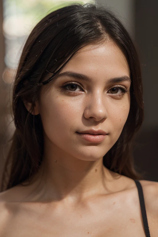 Gerar imagem de rosto de modelo branca com cabelos loiros longos e lisos, com algumas ondas nas pontas. Sardas pequenas e espalhadas pelo nariz e bochechas. Olhos azuis grandes e expressivos. Sorriso natural e levemente aberto. Nariz pequeno e delicado. Boca carnuda e bem definida. confident and serene expression. soft natural lighting, com sombras sutis para dar profundidade. Estilo de fotografia de moda.