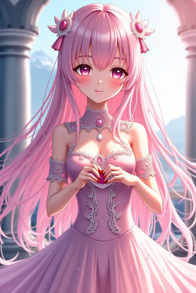 Cute aesthetic anime girl with long her as a princess in palace