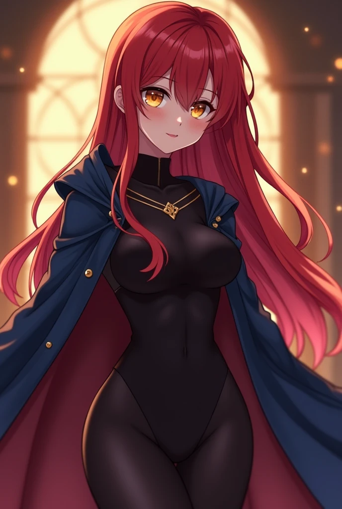 score_9, score_8_up, score_7_up, source_anime, thigh up, 1girl, serious, holding dagger, constricted pupils, looking at viewer, <lora:YunakaFE-pdxl:1>, defyunaka, long hair, cleavage, choker, belt, bodysuit, cape, armored boots, star facial mark, star hair ornament, night, full moon