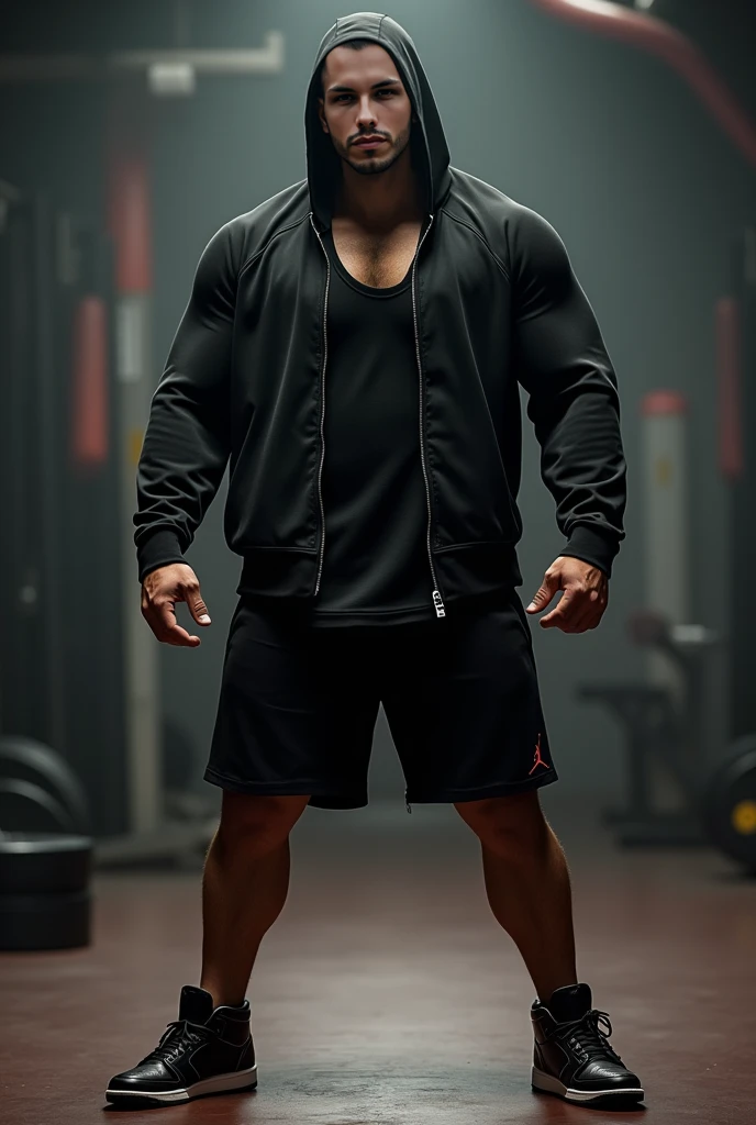 Young man looking like Jason Momoa, pele clara olhos azuis roupas da nike