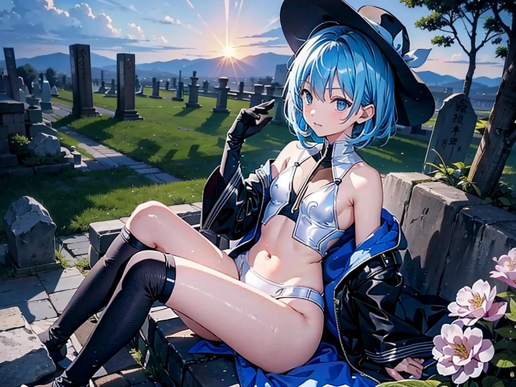 Komeiji Koishi、graveyard、fullnude、Long gloves、Long socks、neck tie、mid night