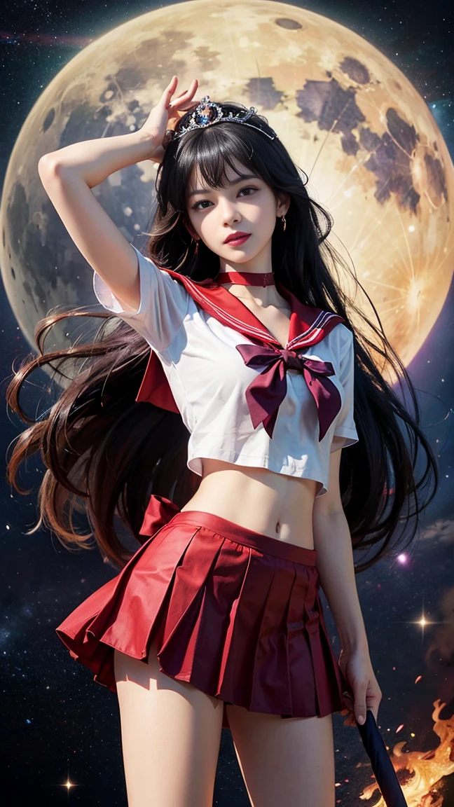 (((nsfw)))、1 Girl,Long Hair, (high quality,8K,Black Hair, Realistic, 最high quality, Purple dyed hair, Purple Hair, lumasterpiece,Very detailed, Confused)1.5,((Summer 1, tiara, Sailor Warrior Uniforms, White gloves, Red Sailor Collar, Red Skirt)),City of night,White gloves,Purple ribbon,Purple eyes,masterpiece,最high quality,High resolution,Same 1,tiara,Sailor Warrior Uniforms,White gloves,Red Sailor Collar,Red Skirt,Star Choker,Elbow hand pockets,Pleated skirt,barefoot,Purple ribbon,space,moon,Cowboy Shot,smile,Flame Bow,