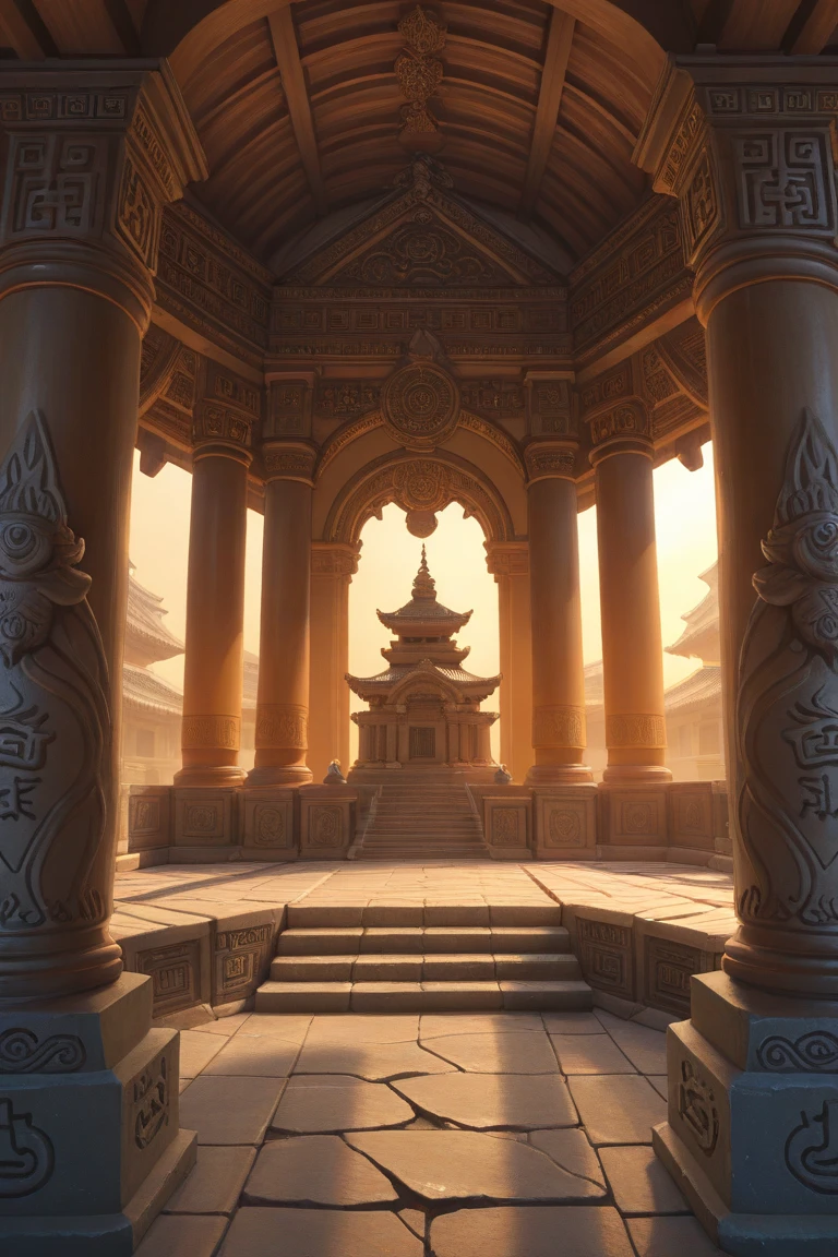 There is a big building with a gate in the middle, G Liulian art style, Riot game concept art, cyberpunk Chinese castle, Dota! Matte Painting Concept Art, Temple Background, No Man, Shi Tao, Dota Matte Painting Concept Art, Kola Set Legend, Fortress Portal, Depicting Temple Background, Feng Bamboo Concept Art, Yang J
