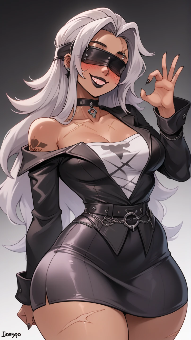 female, pale purple long hair, blue eyes, (((1girl))), (((black blazer))), (white turtleneck shirt), (tan pants), (black heels), (necklace with gold pendant), cute and sexy, full body, big breasts, long legs, smiling