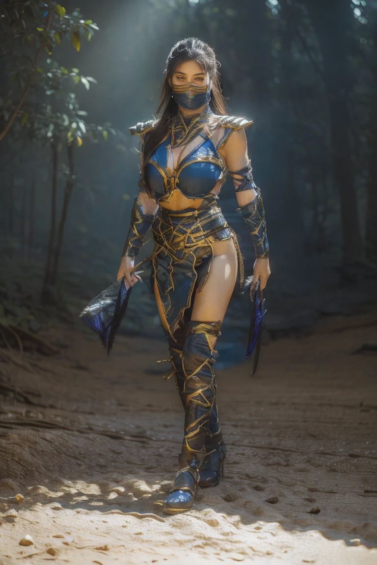 kitana, ((naked)) , ((spread her legs vigiana)), ((big breasts)), ((pale skin)), ((perfect body)), masterpiece, best quality, ultra high res, (photorealistic:1.4), raw photo, finely detail, ultra detailed, highres, best sunlight, sharp, focus, 8k UHD, DSLR, high quality, 1girl, solo, mask, long hair, gloves, fingerless gloves, veil, ((mouth mask)), realistic, full body, jewelry