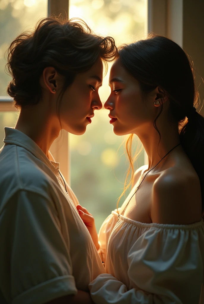 A man and a woman looking into each other's eyes