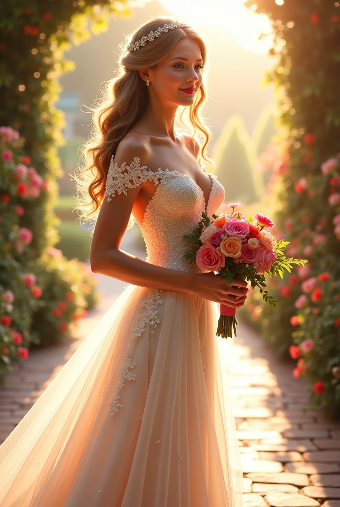 The bride among many flowers