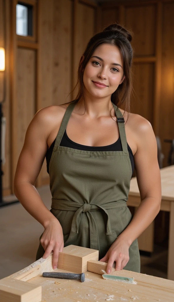 Kristin Kreuk is very fit, wearing nothing but an apron covering her breasts and vagina,