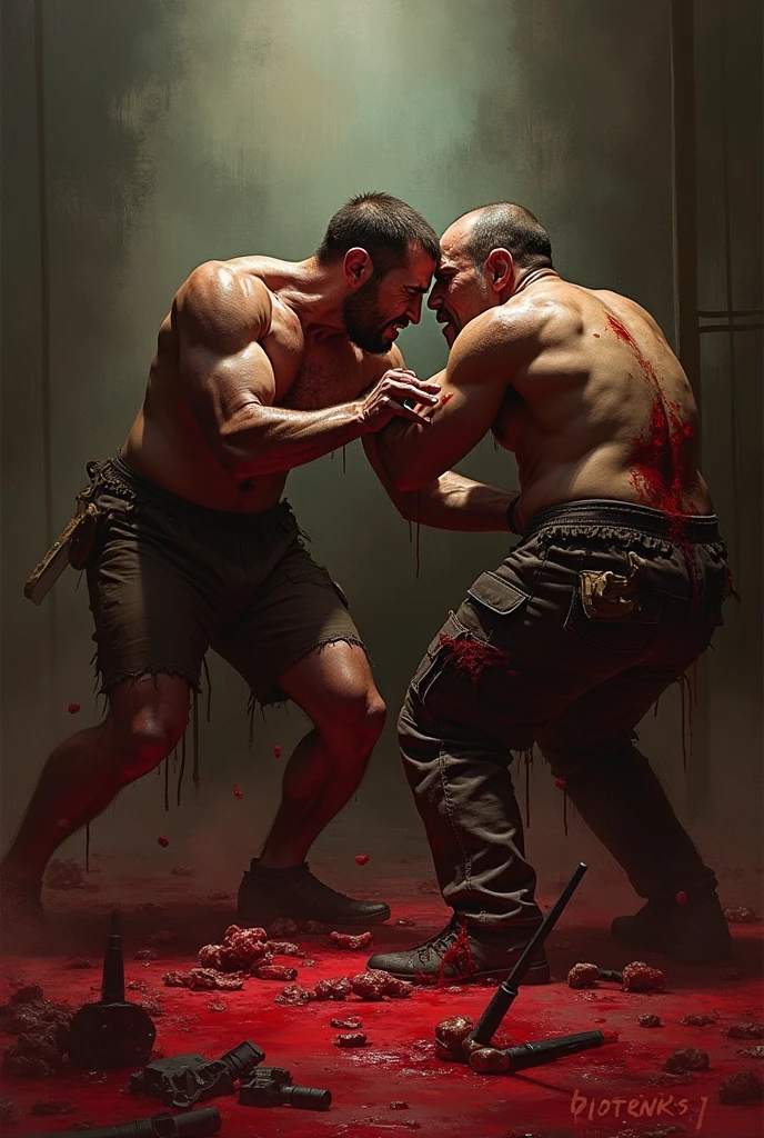 Men face blade cuts and blood