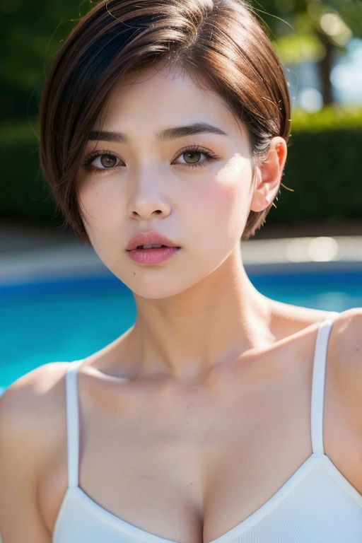 ((top-quality、8K、​masterpiece: 1.erfect Body Beauty: 1.4、Slender Abs: 1.2、Beautiful woman with slender abs:1.3、(Highlight Haircutreast B Cup:1.2), medium breast, round shape breast, perfect shape breast, ((she is diving underwater, using diving mask, mouth shut, pink bikini))) (((fishes))), hyperdetailed face、18year old、 Pretty women、(Dark brown short-cut hair), Slim Face、Highly detailed facial and skin texture、very detailed lips、top-quality、​masterpiece、超A high resolution、(Photorealsitic:1.4), long shot , ( with blur background), bright background, light rays,  hair underwater, long shot, full body , diving