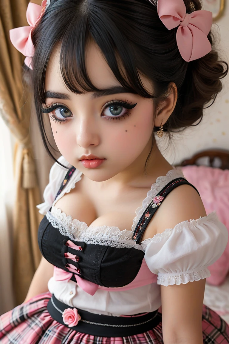 a human version of Minnie Mouse, totally realistic, always repeating the same face, always repeating the same appearance, always repeating the same proportions, always repeating the same outfit, ((alone)), full body, very detailed face, very detailed eyes , very detailed irises, looking at the camera, 