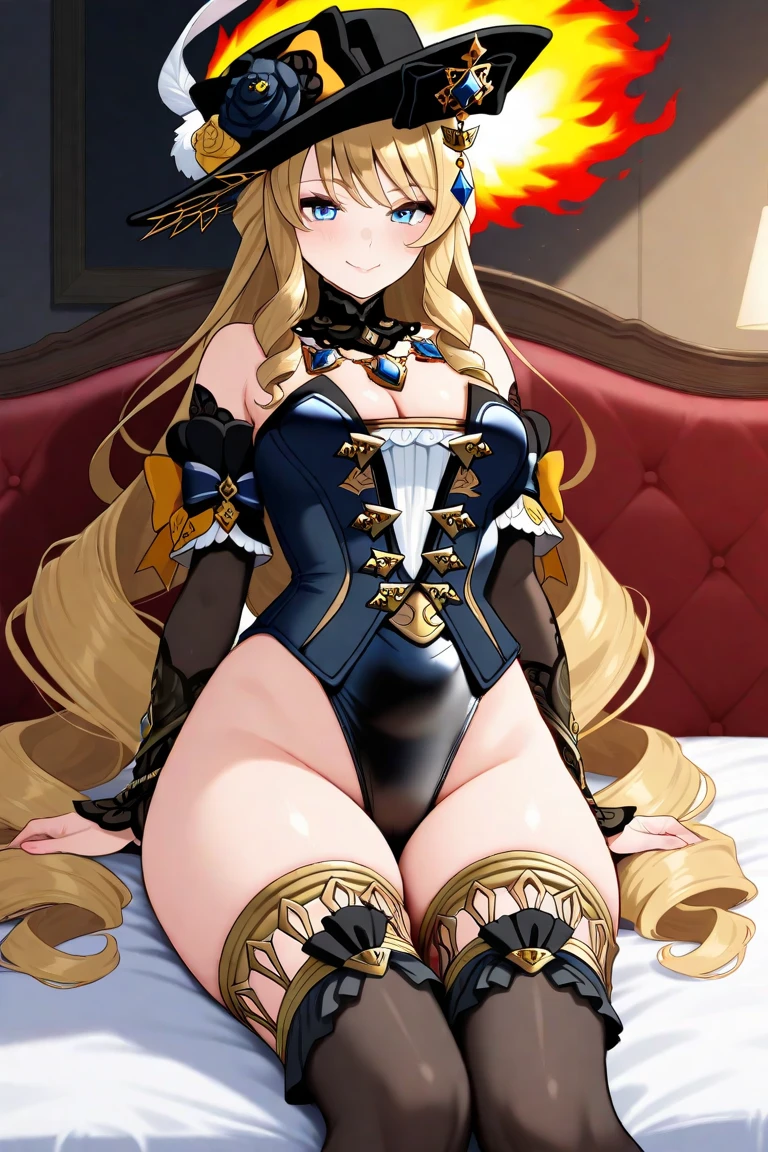 Marina Takikawa blonde anime this porcelain doll fell in love with a smile and love on her face, in a Megumin costume half naked with large breasts and beautiful long hair on the bed with her legs spread