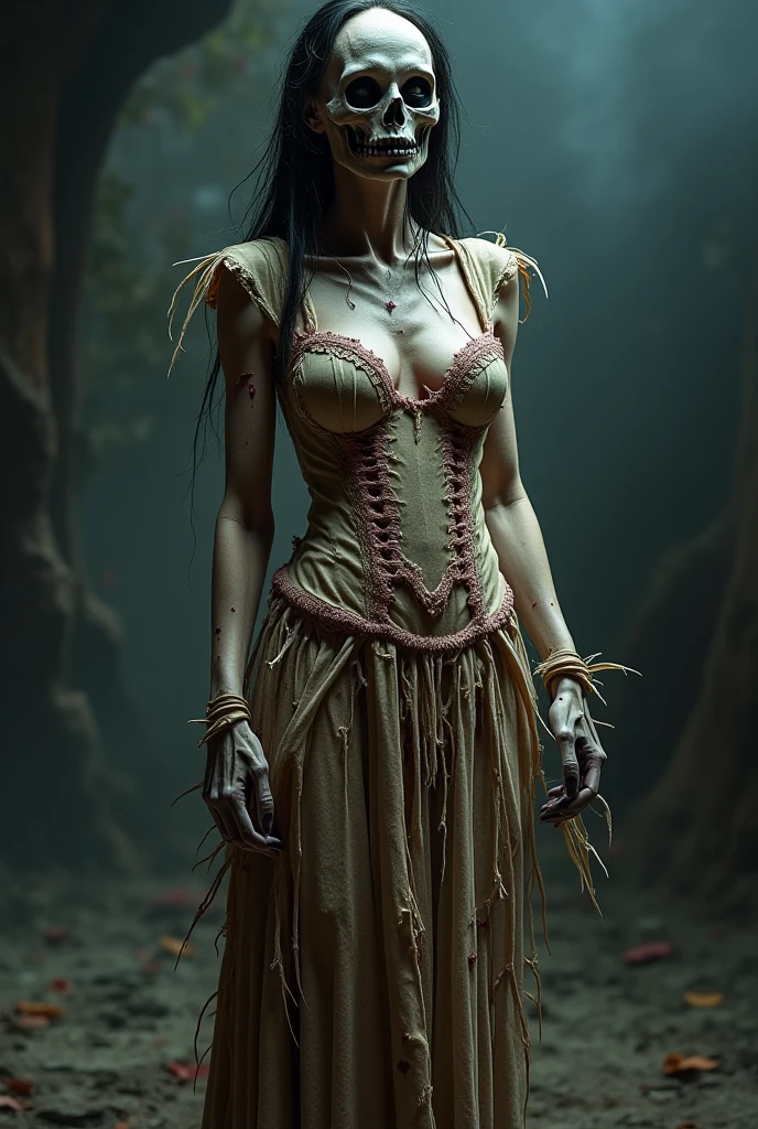 Fine matte painting, skeleton dark angel big wings haunted castle on drawing table full of knives, horror, spookiness, scary, secret horror, tentacles, vines, eyes, uncanny valley effect teeth, limbs, animals, blood moon